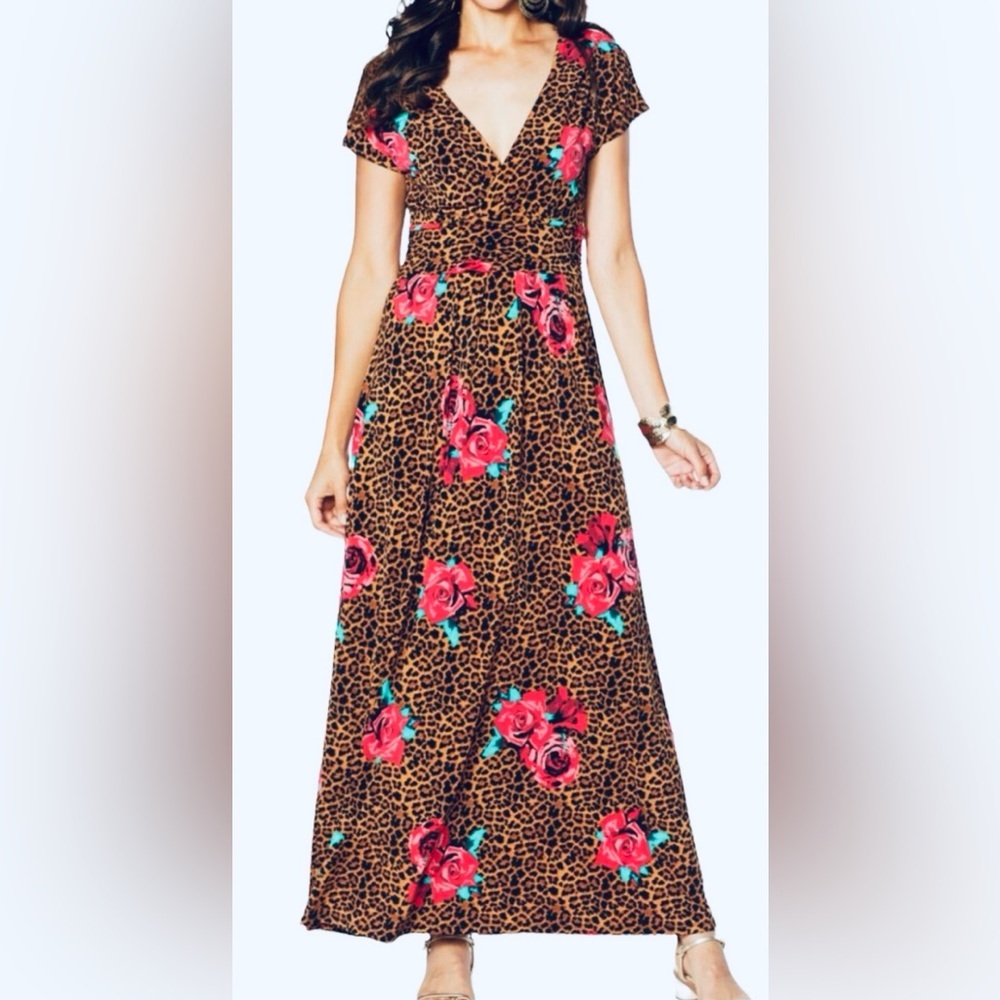 Brand: Iman, size M, long dress, striped with flowers.